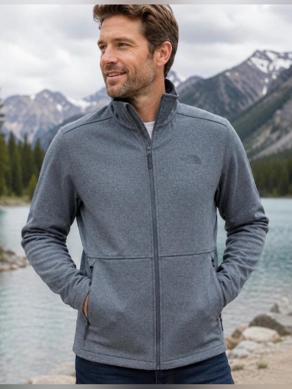 NEW The North Face Apex Canyonwall Grey Full-Zip Softshell Brushed Fleece Jacket